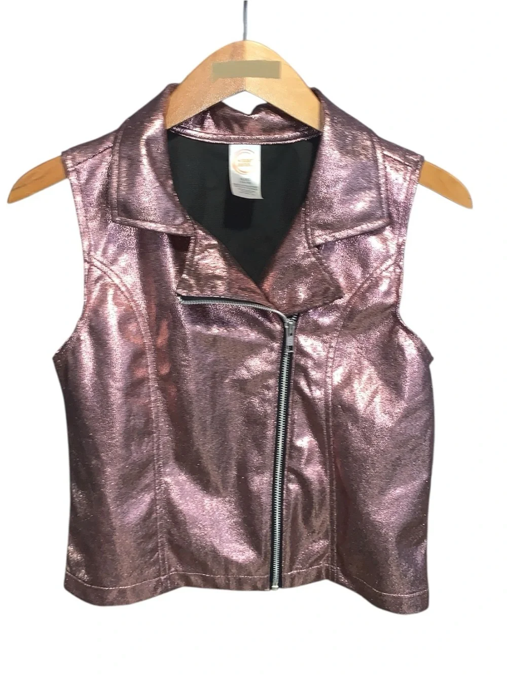Wonder Nation Metallic Rose Zip-Front Moto Vest Girls XL 14/16